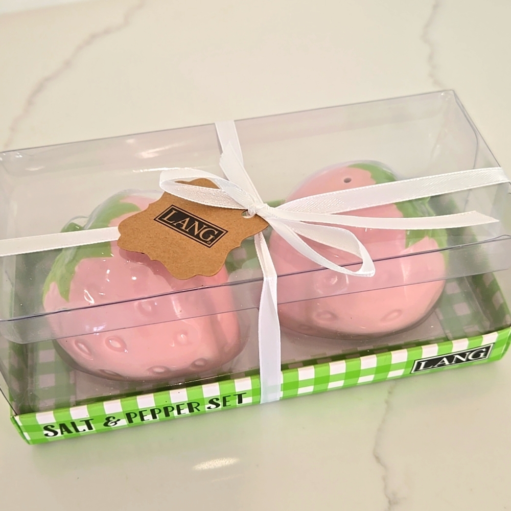 Lang Strawberry Salt and Pepper Shaker Set Pink New with tags